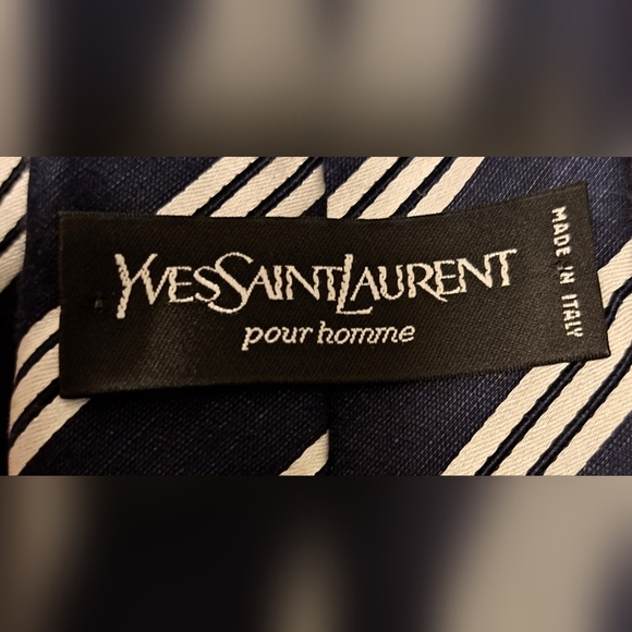 NWOT YSL Saint Laurent Navy & Silver Stripe Silk Blend Business Formal Neck Tie - Picture 5 of 7
